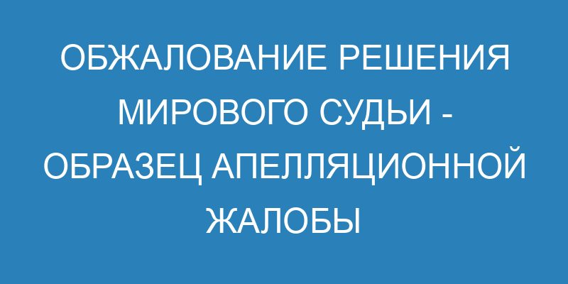 Апелляционная жалоба на решение мирового судьи - образец и порядок ...